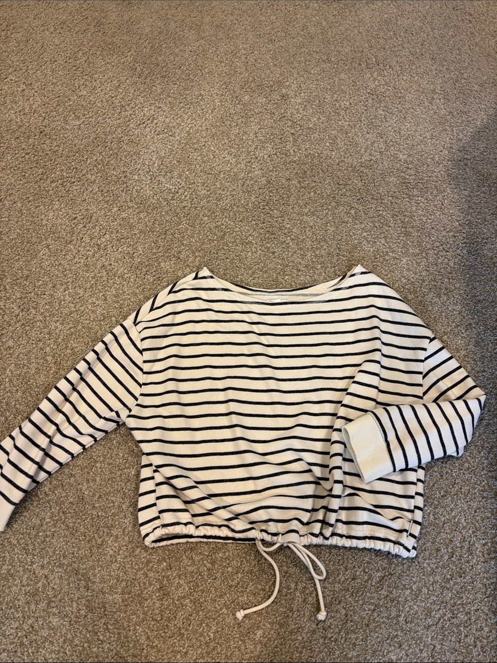 Sisstrevolution White and Black Striped Drawstring Hem Sweatshirt